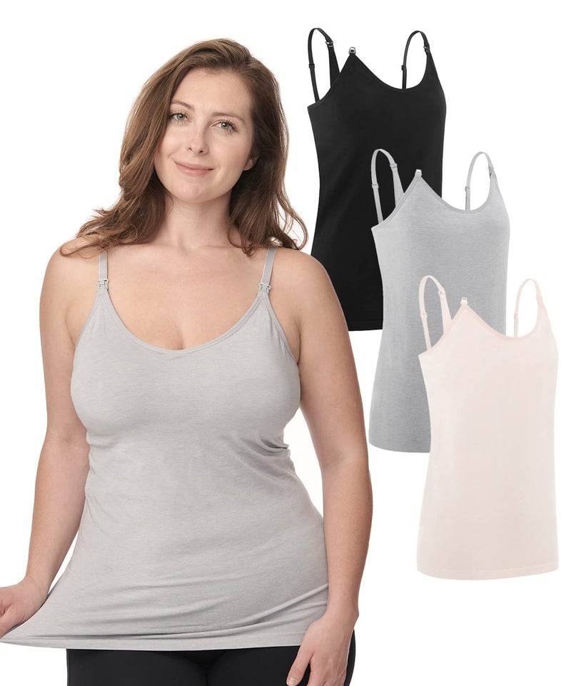Under Control Nursing Cami Tank Tops for Breastfeeding Women Nursing Tops Maternity Shirts, Camisoles with Built in Bra 3Pack (as1, Alpha, l, Regular, Regular, Grey/Pink/Black) - Image 1